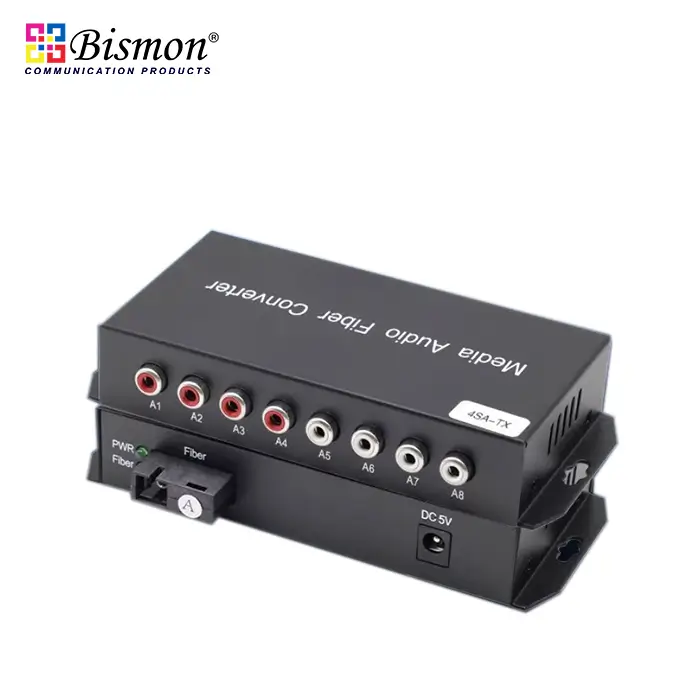4 Ch Audio RCA 2 way to fiber optic Single-Mode 20km converter